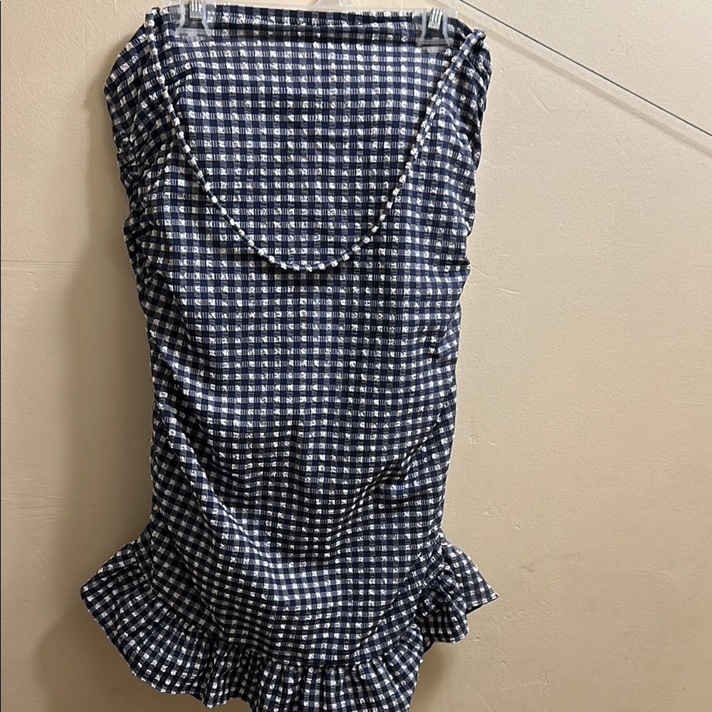 J. Crew Navy and White Checkered One Piece Swimsuit